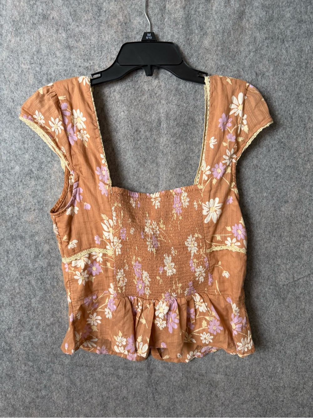 Free People Woman’s Medium Call Me Baby blouse floral tie-front lace trim NWT - Picture 8 of 9